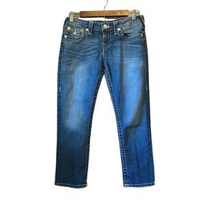 True Religion World Tour Capri Jeans Blue Denim Womens Size 28